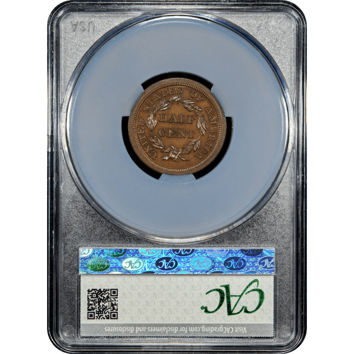 1843 Braided Hair Half Cent (1/2c) Original SLAB Image