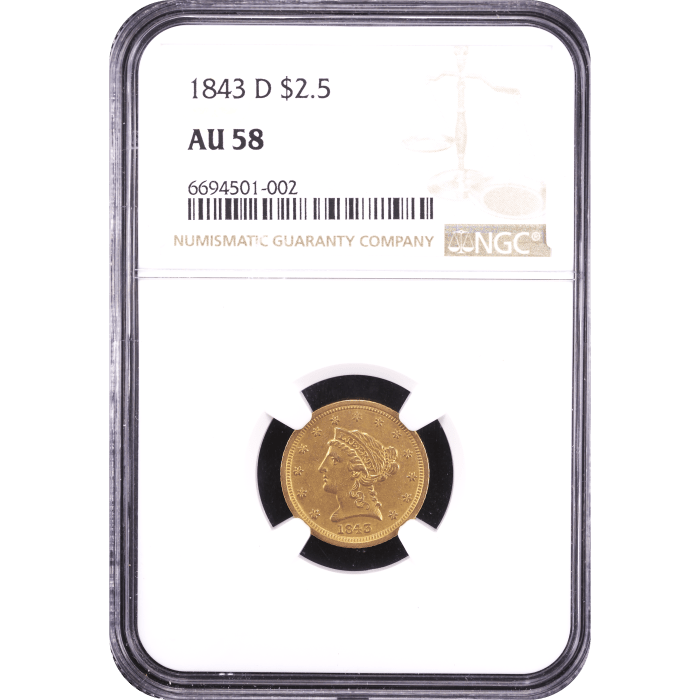 1843-D Small D Liberty Gold Quarter Eagle ($2.50) Obverse Slab Image