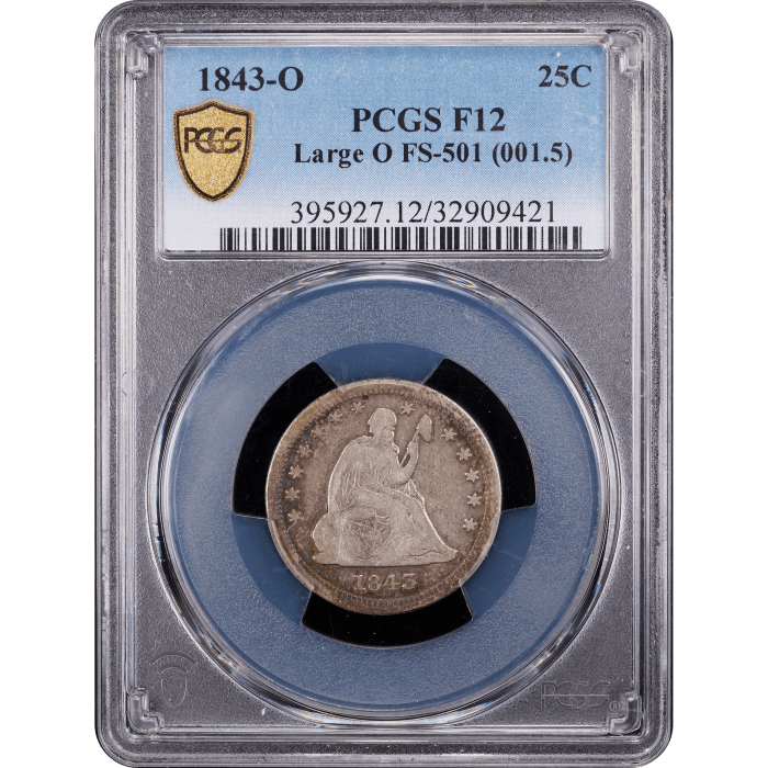 1843-O Seated Liberty Quarter (25c) Large O Obverse Slab Image