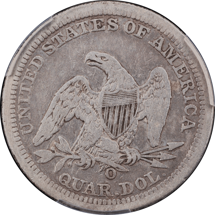 1843-O Seated Liberty Quarter (25c) Large O Reverse Image