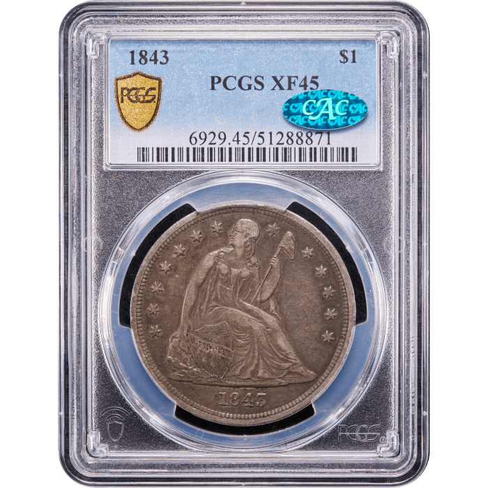1843 Seated Liberty Dollar ($1) Obverse Slab Image