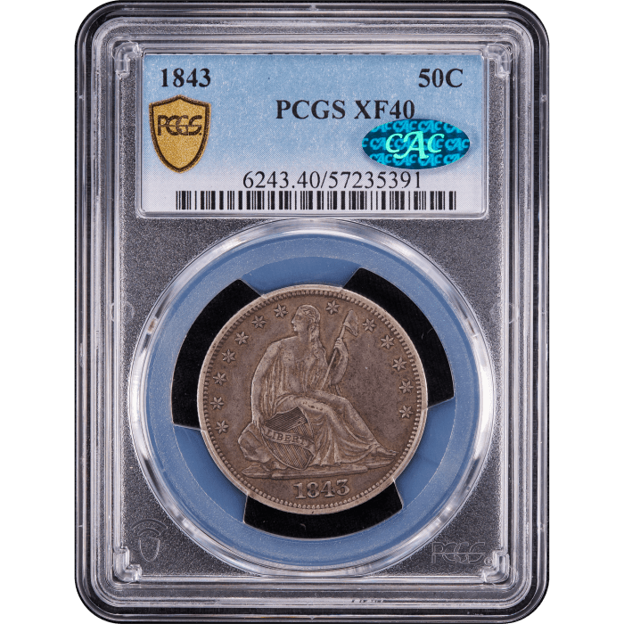 1843 Seated Liberty Half Dollar (50c) Obverse Slab Image