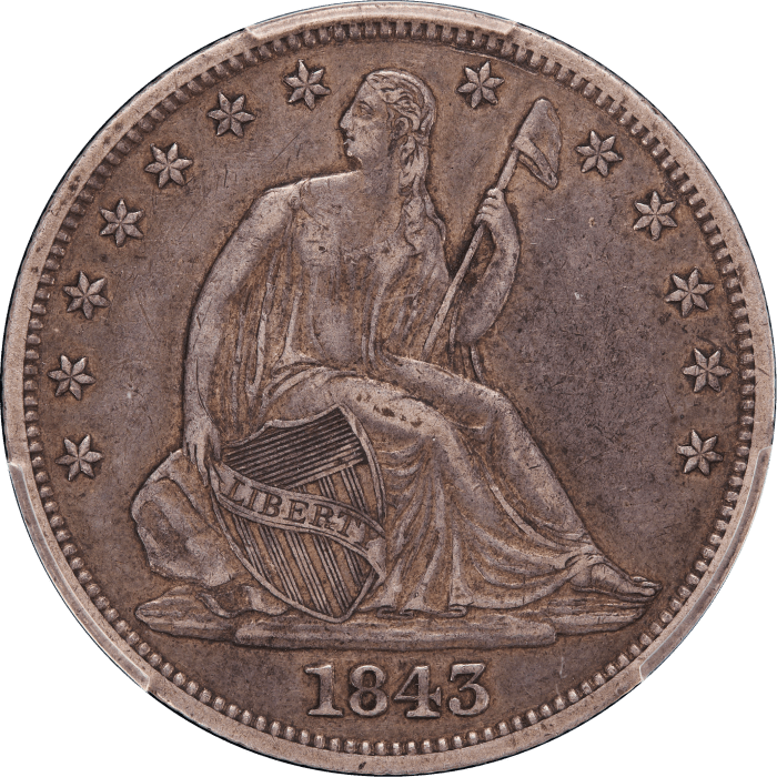 1843 Seated Liberty Half Dollar (50c) Obverse Image