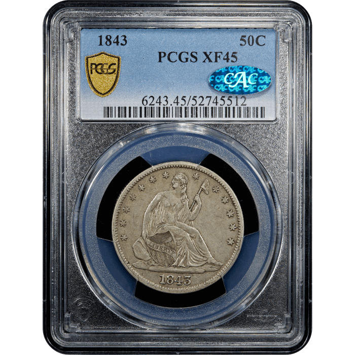 1843 Seated Liberty Half Dollar (50c) SLAB Image