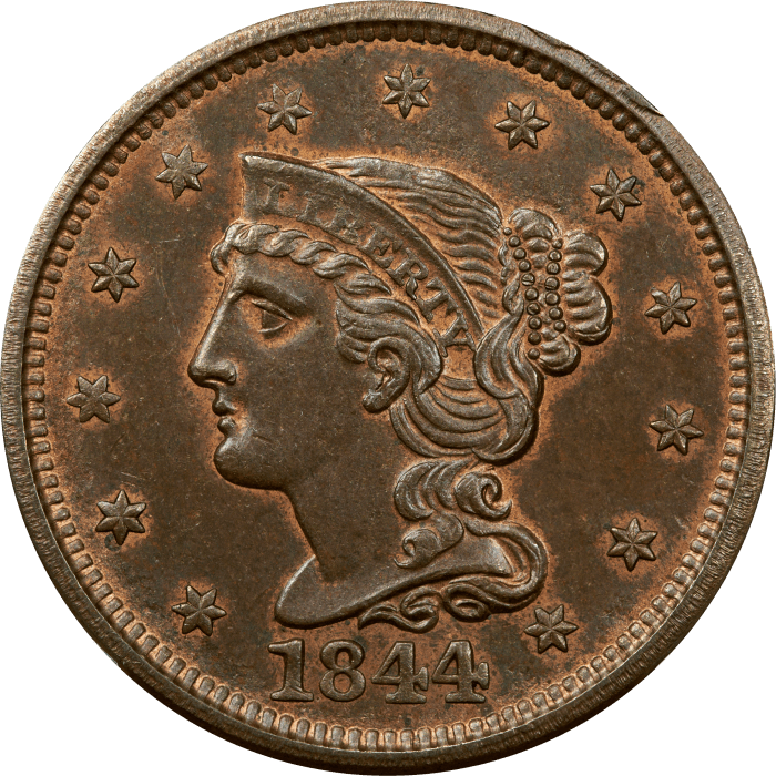 1844 Braided Hair Large Cent (1c) OBVERSE Image