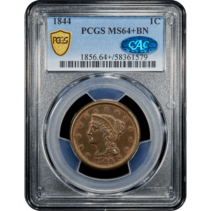 1844 Braided Hair Large Cent (1c) SLAB Image