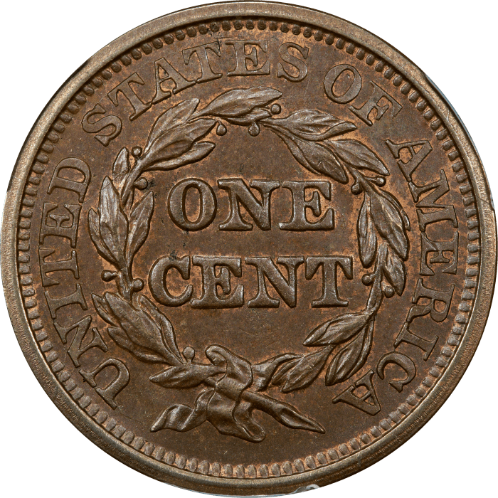1844 Braided Hair Large Cent (1c) REVERSE Image