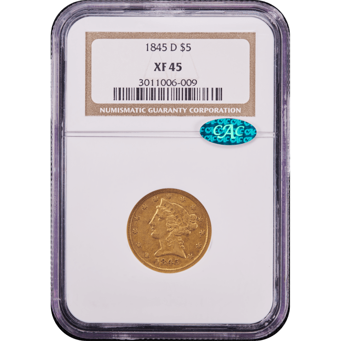 1845-D Liberty Gold Half Eagle ($5) Obverse Slab Image
