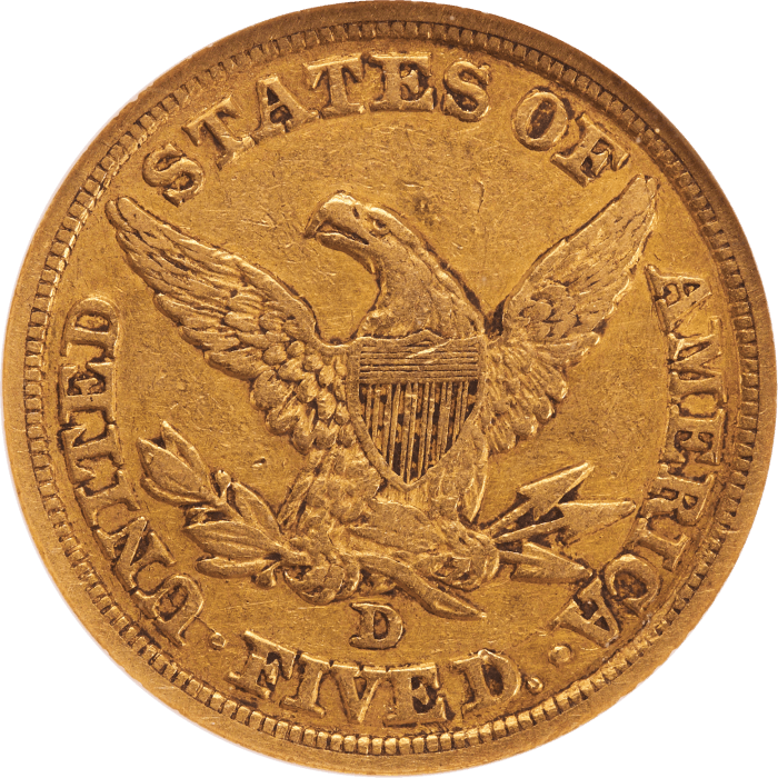 1845-D Liberty Gold Half Eagle ($5) Reverse Image