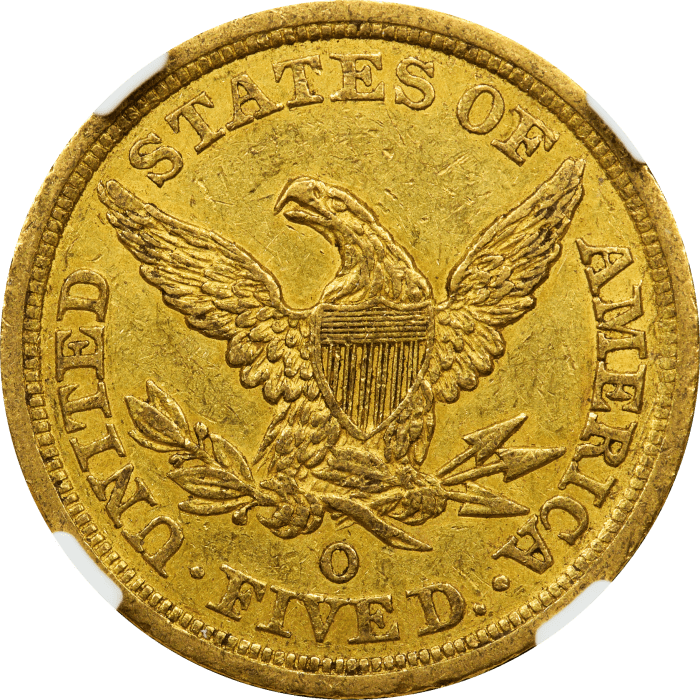 1845-O Liberty Gold Half Eagle ($5) REVERSE Image