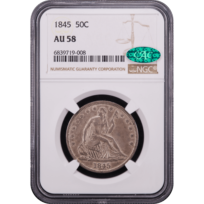 1845 Seated Liberty Half Dollar (50c) Obverse Slab Image