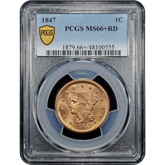 1847 Braided Hair Large Cent (1c) SLAB Image