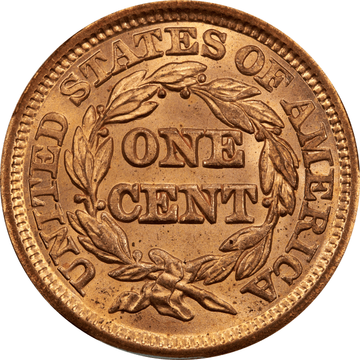 1847 Braided Hair Large Cent (1c) REVERSE Image
