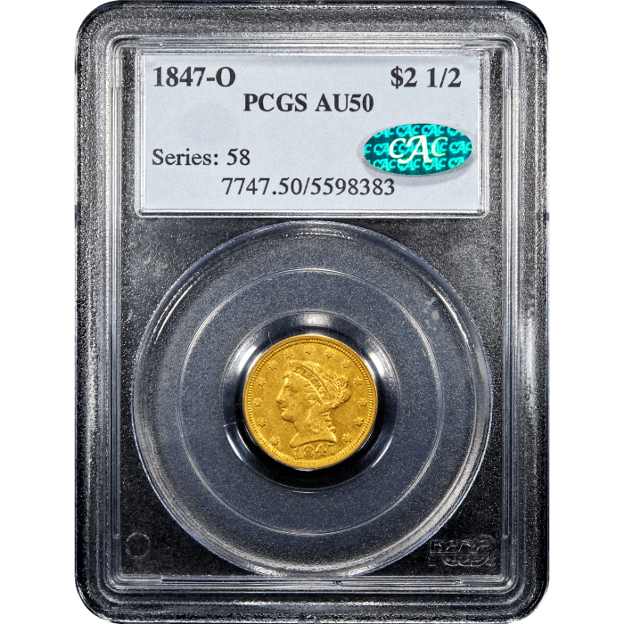1847-O Liberty Gold Quarter Eagle ($2.50) Obverse Slab Image