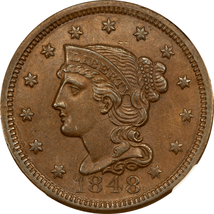 1848 Braided Hair Large Cent (1c) Obverse Image