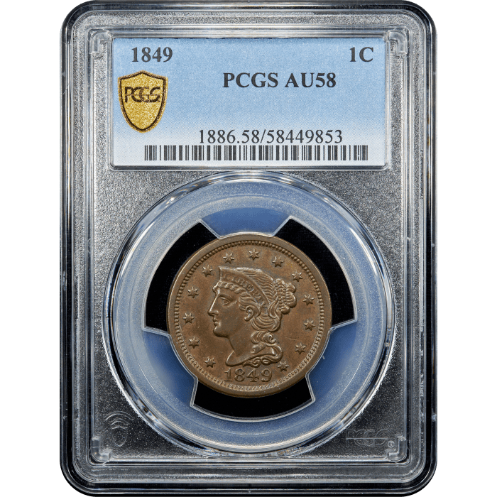 1849 Braided Hair Large Cent (1c) Obverse Slab Image