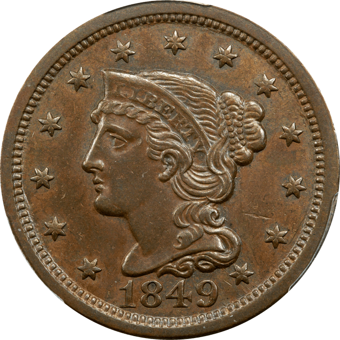 1849 Braided Hair Large Cent (1c) Obverse Image