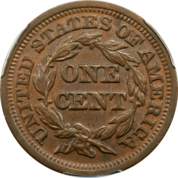 1849 Braided Hair Large Cent (1c) Reverse Image