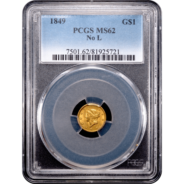1849 Gold Dollar ($1) No L Obverse Slab Image