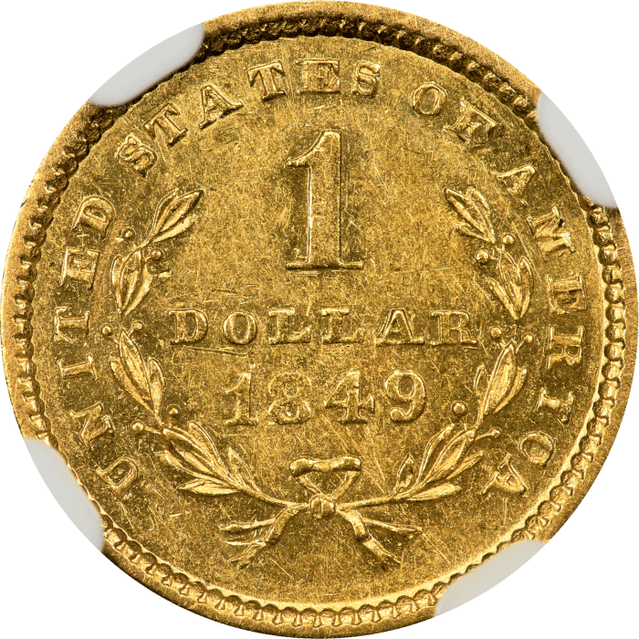 1849 Gold Dollar ($1) Open Wreath REVERSE Image