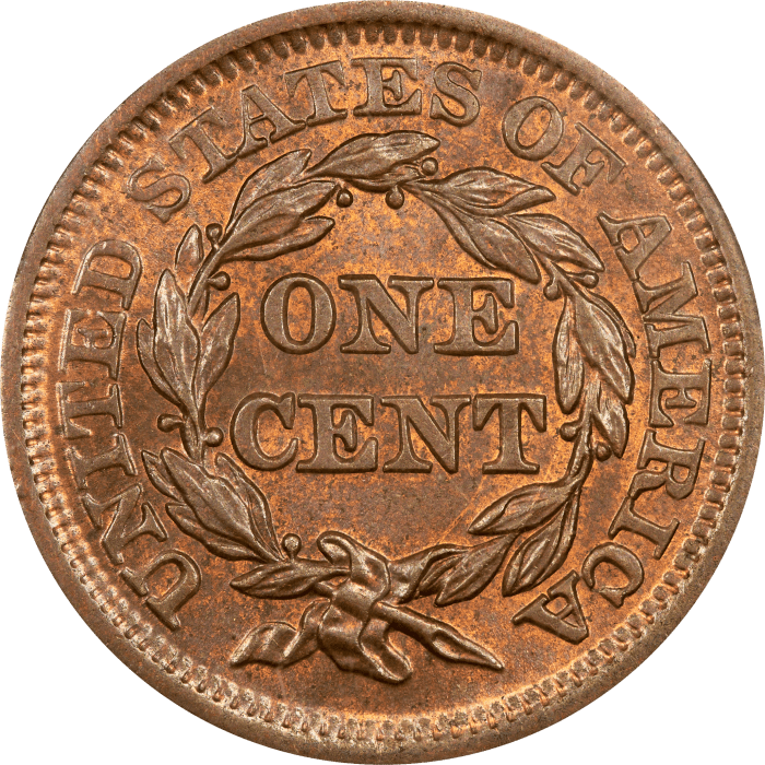 1850 Braided Hair Large Cent (1c) REVERSE Image