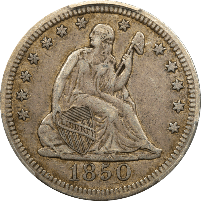 1850 Seated Liberty Quarter (25c) OBVERSE Image