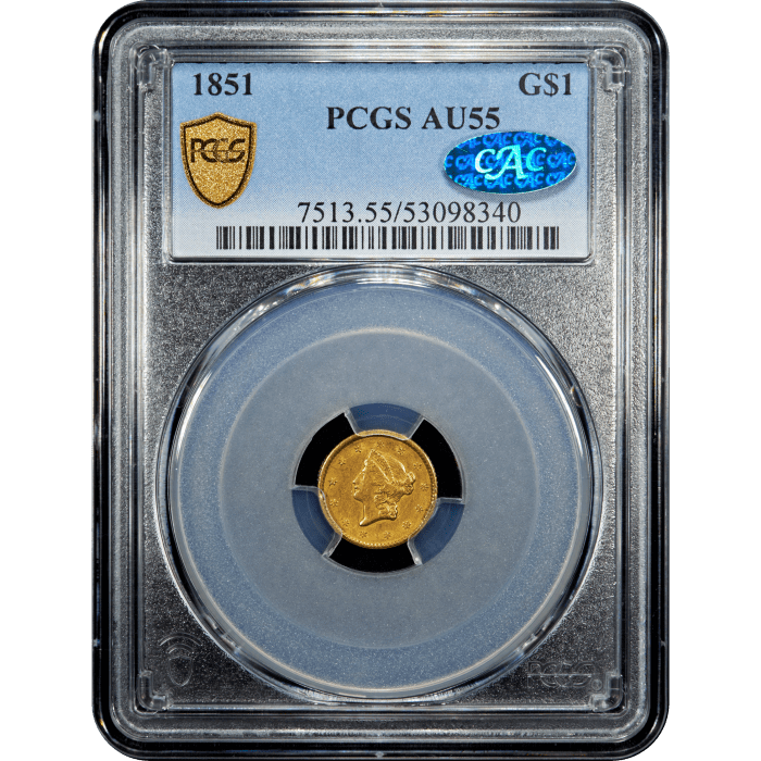 1851 Gold Dollar ($1) Obverse Slab Image