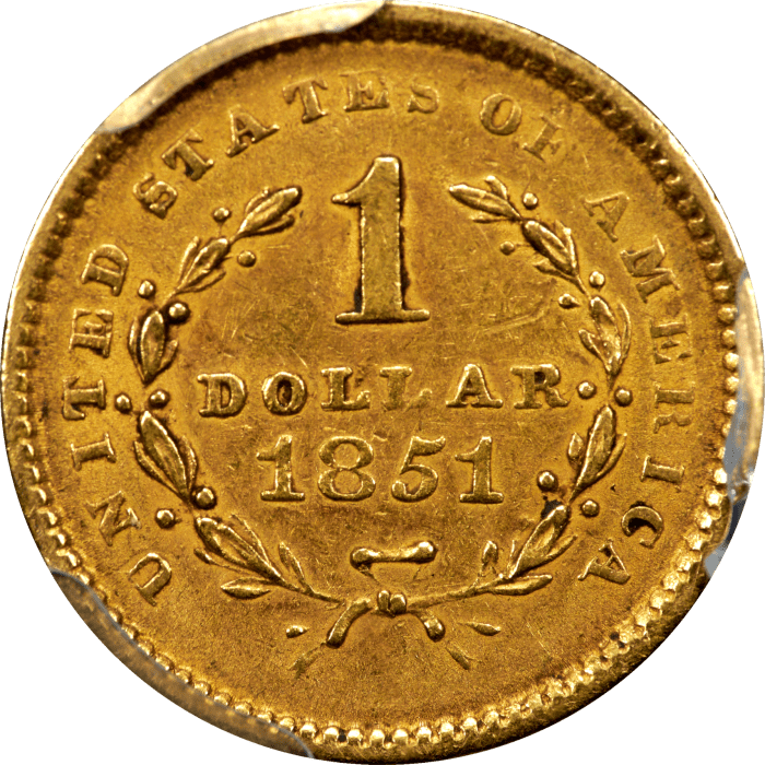 1851 Gold Dollar ($1) Reverse Image