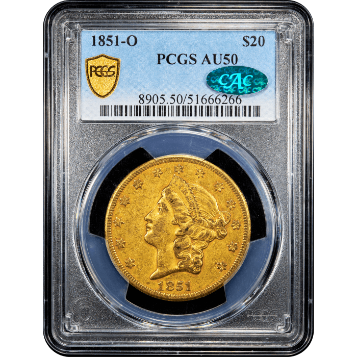 1851-O Liberty Gold Double Eagle ($20) Obverse Slab Image