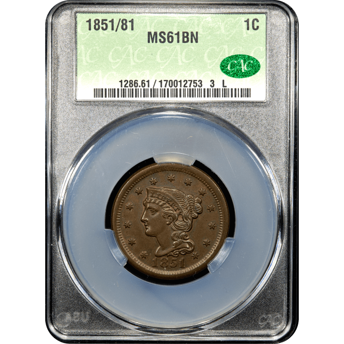 1851/81 Braided Hair Large Cent (1c) Obverse Slab Image