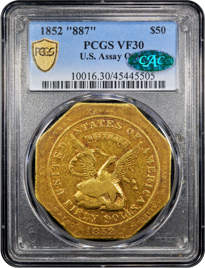 1852 Assay 887 Gold $50 Slug SLAB Image