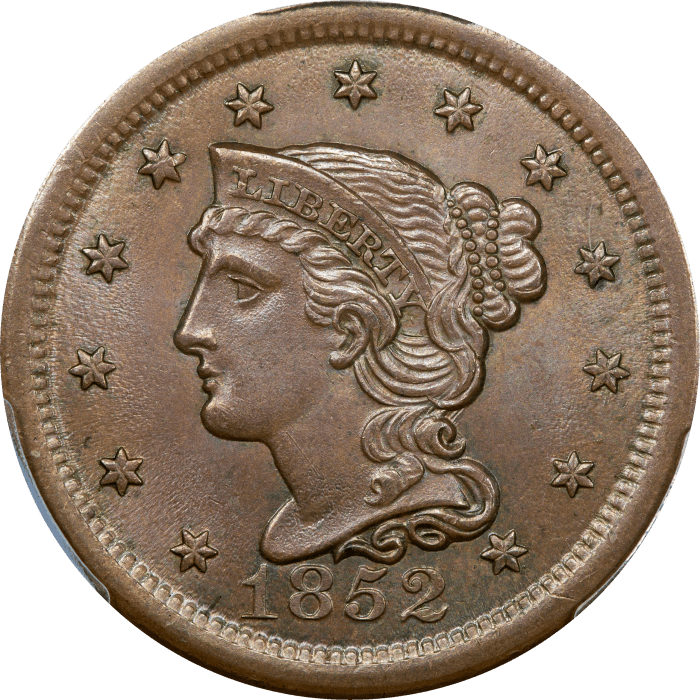 1852 Braided Hair Large Cent (1c) Obverse Image
