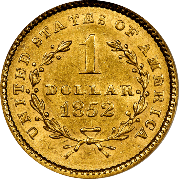 1852 Gold Dollar ($1) REVERSE Image