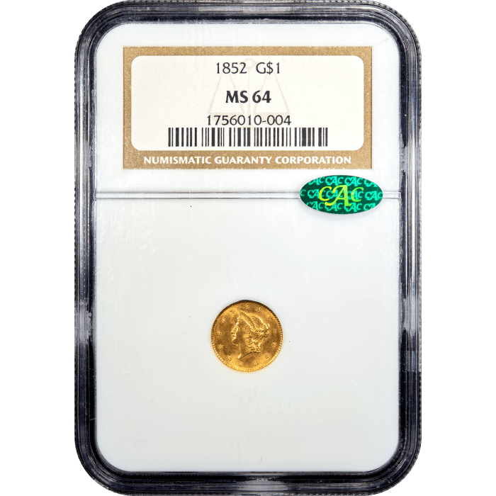 1852 Gold Dollar ($1) Obverse Slab Image