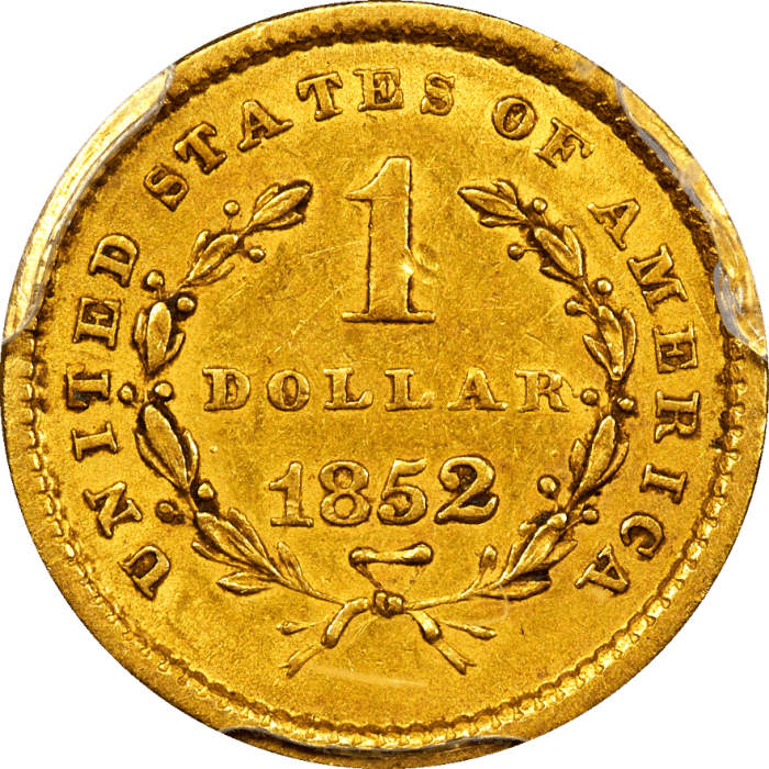 1852 Gold Dollar ($1) REVERSE Image