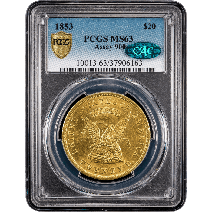 1853 Assay 900 Gold $20 Obverse Slab Image