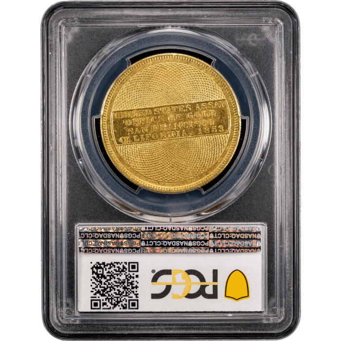 1853 Assay 900 Gold $20 Reverse Slab Image