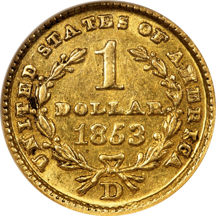 1853-D Gold Dollar ($1) Reverse Image