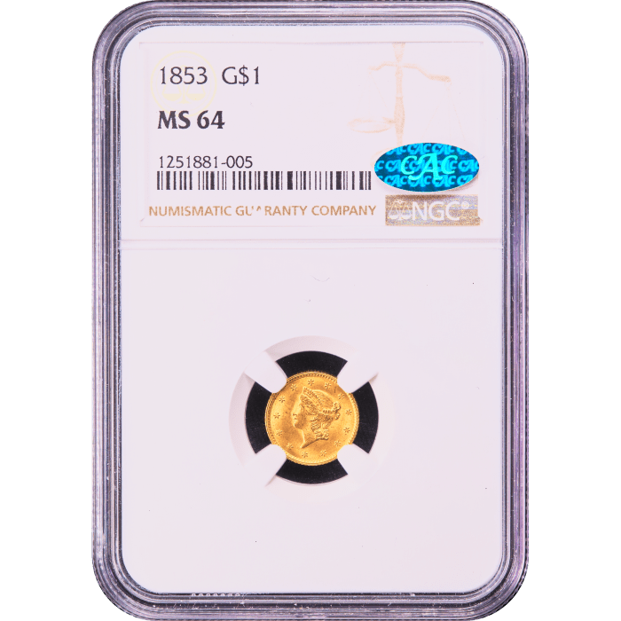 1853 Gold Dollar ($1) Obverse Slab Image