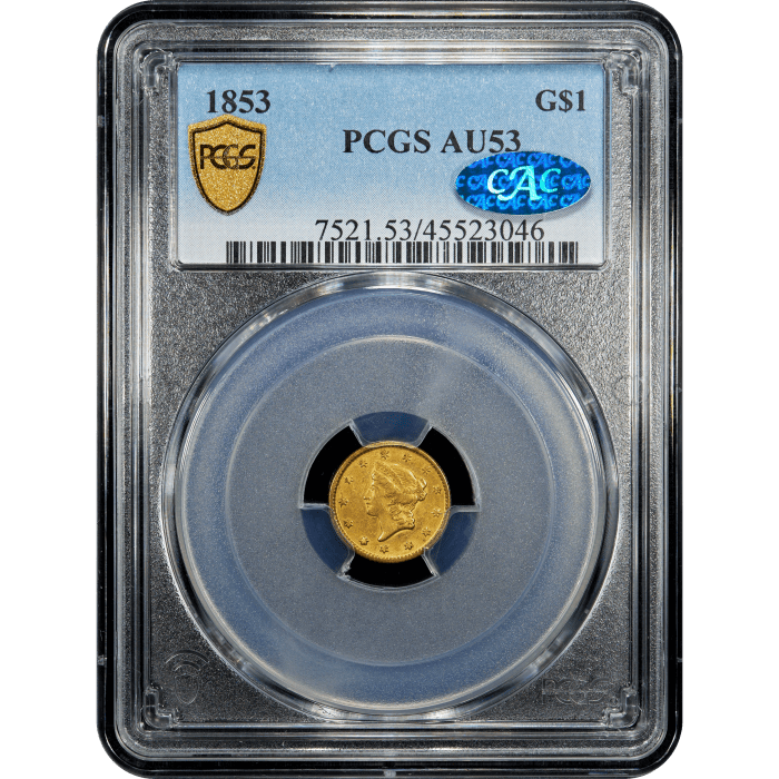 1853 Gold Dollar ($1) Obverse Slab Image