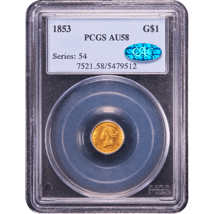1853 Gold Dollar ($1) Obverse Slab Image