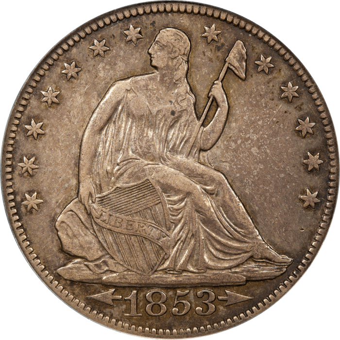 1853-O Seated Liberty Half Dollar (50c) Arrows and Rays OBVERSE Image