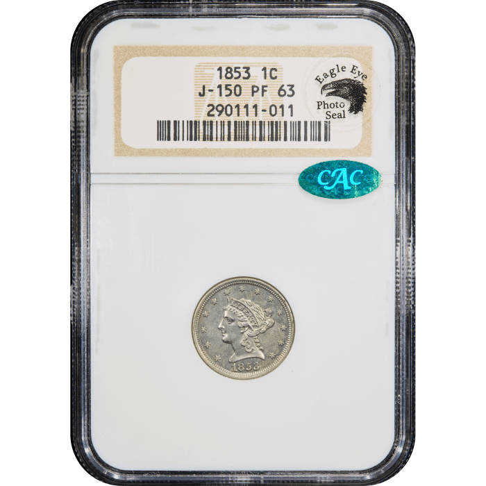1853 Pattern Cent (1c) J-150 Obverse Slab Image