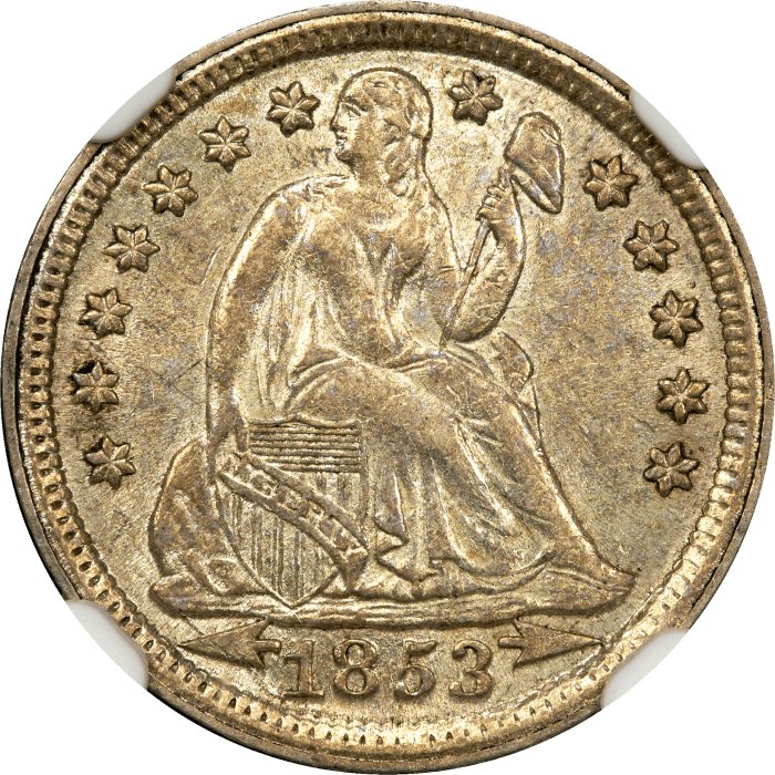 1853 Seated Liberty Dime (10c) Arrows Obverse Image