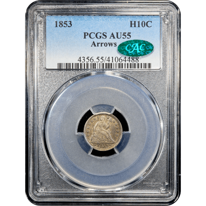 1853 Seated Liberty Half Dime (H10C) Arrows Obverse Slab Image