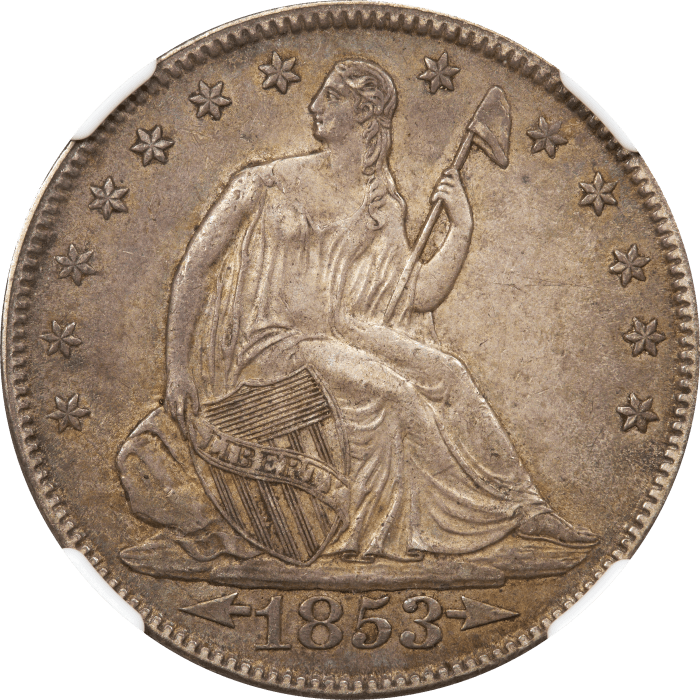 1853 Seated Liberty Half Dollar (50c) Arrows and Rays Obverse Image