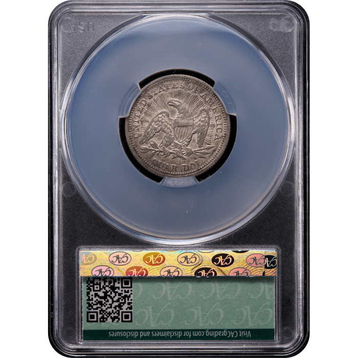 1853 Seated Liberty Quarter (25c) Arrows and Rays Reverse Slab Image