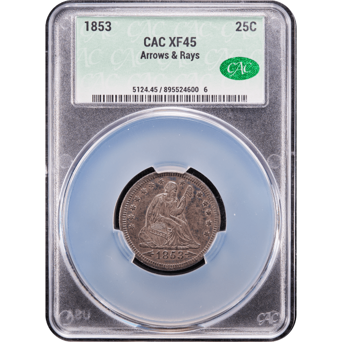 1853 Seated Liberty Quarter (25c) Arrows and Rays Obverse Slab Image