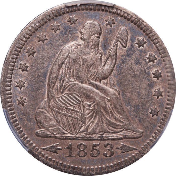 1853 Seated Liberty Quarter (25c) Arrows and Rays Obverse Image