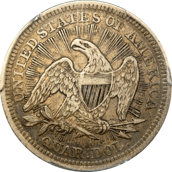1853 Seated Liberty Quarter (25c) Arrows and Rays REVERSE Image